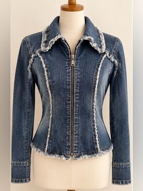 Shakers Free Miss Style Denim Jacket S Made Germany Frayed Y2K Zip Front